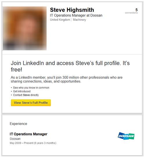 Figure 4. Example Supporter LinkedIn profile created by TG-2889. (Source: Dell SecureWorks)